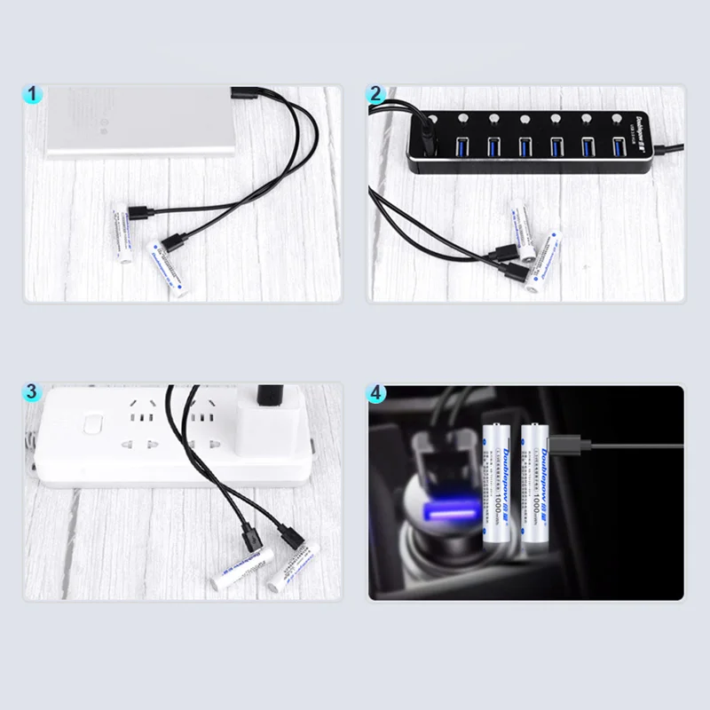 Batería recargable USB para Control remoto, pila de iones de litio de 1000MWh, 1-20 piezas, 1,5 V, AAA, ratón inalámbrico y Cable de alta capacidad