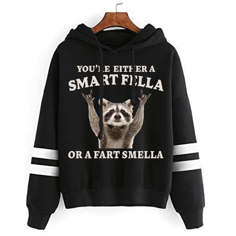 Funny Animal Print  Men Women Fashion Casual Hoodies Raccoon Sweater Rocking Raccoon Smart Fella or Fart Smella Classic Hoodie