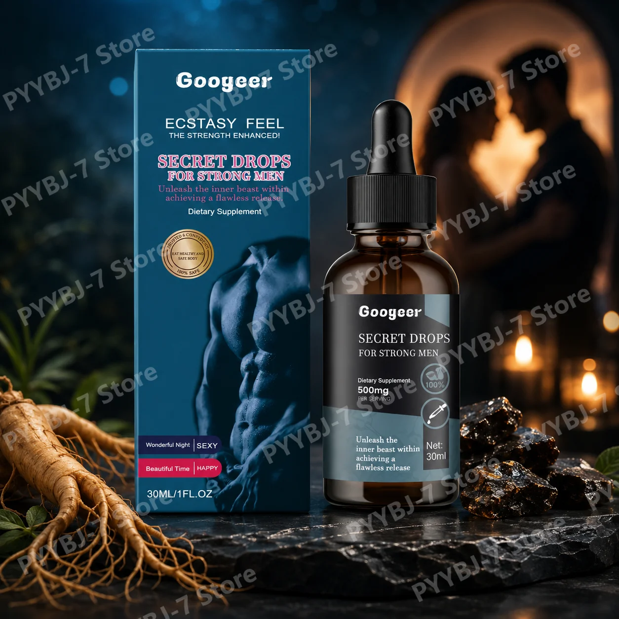 Shilajit Liquid Drops with Panax Ginseng Extract 30ml, Herbal Supplement, Easy To Use Drops for Adult Men Wellness