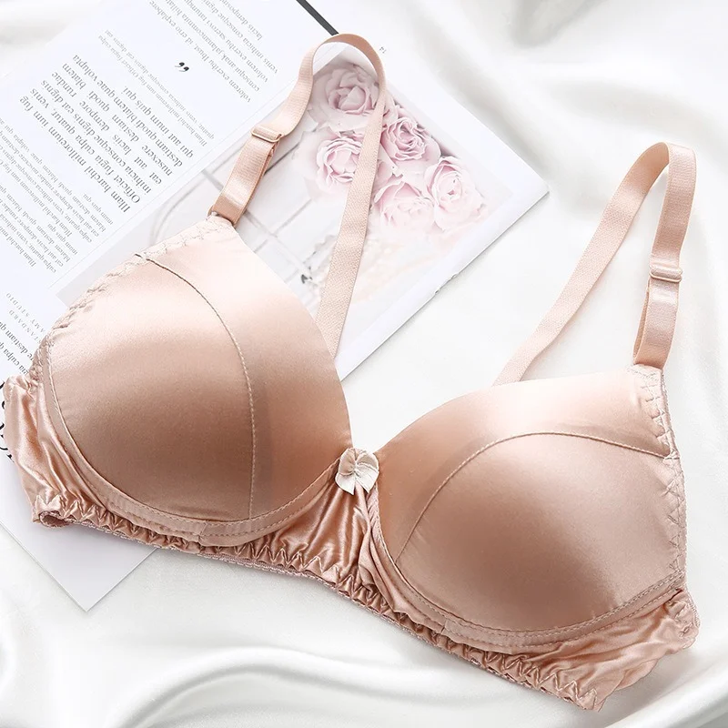 100% Mulberry Silk Spring/summer Thin Bra Double-sided Underwear Silk Bra Without Steel Ring Comfortable Breathable Large Size