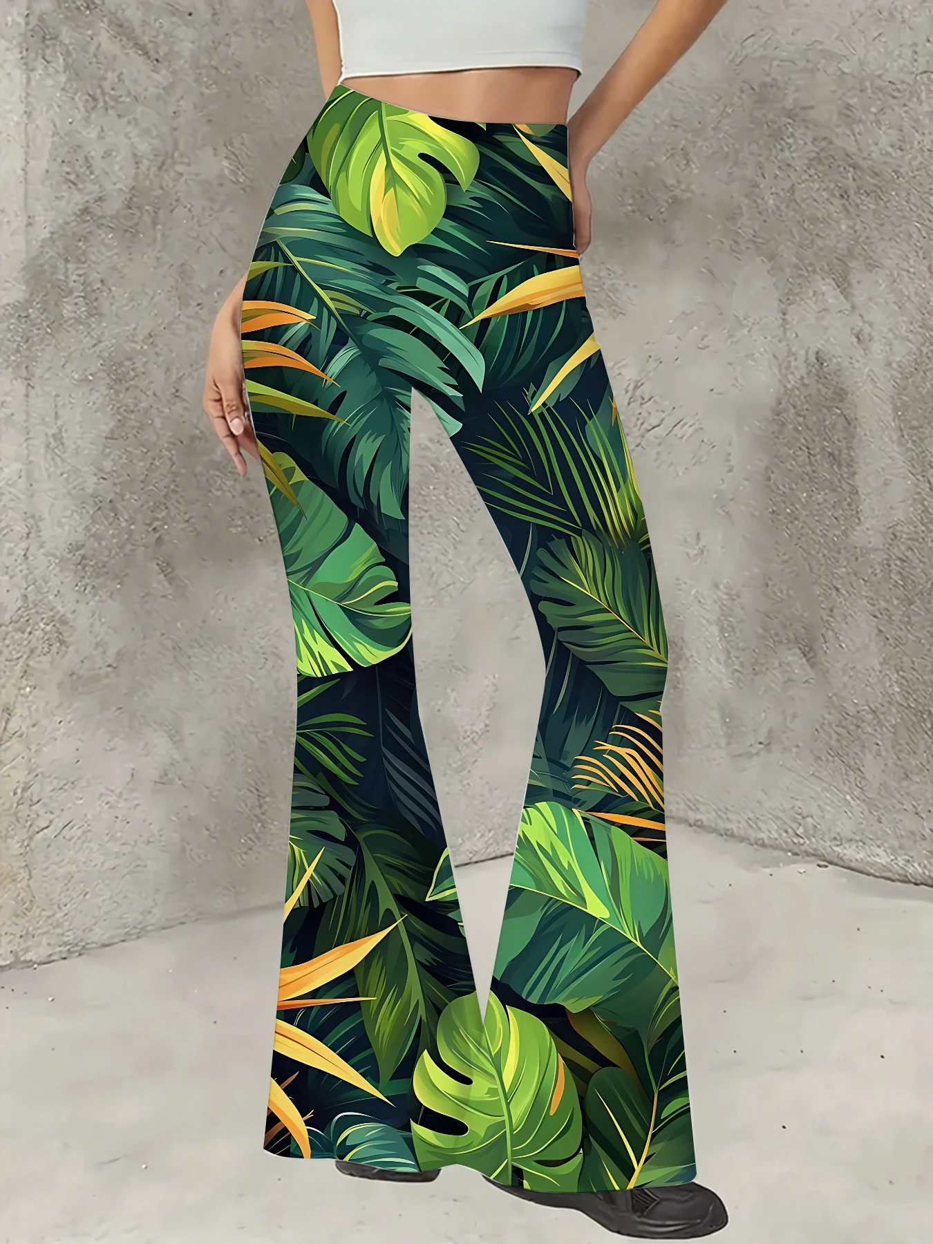 

Women's Boho Printed Flare Pants Vintage Knit High Waist Wide Leg Trousers
