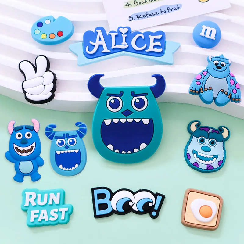 

12PCS Miniso Disney Monsters University James Sulley Shoe Charms For Clogs Hole Slipper Decoration Sandals Shoes Accessories