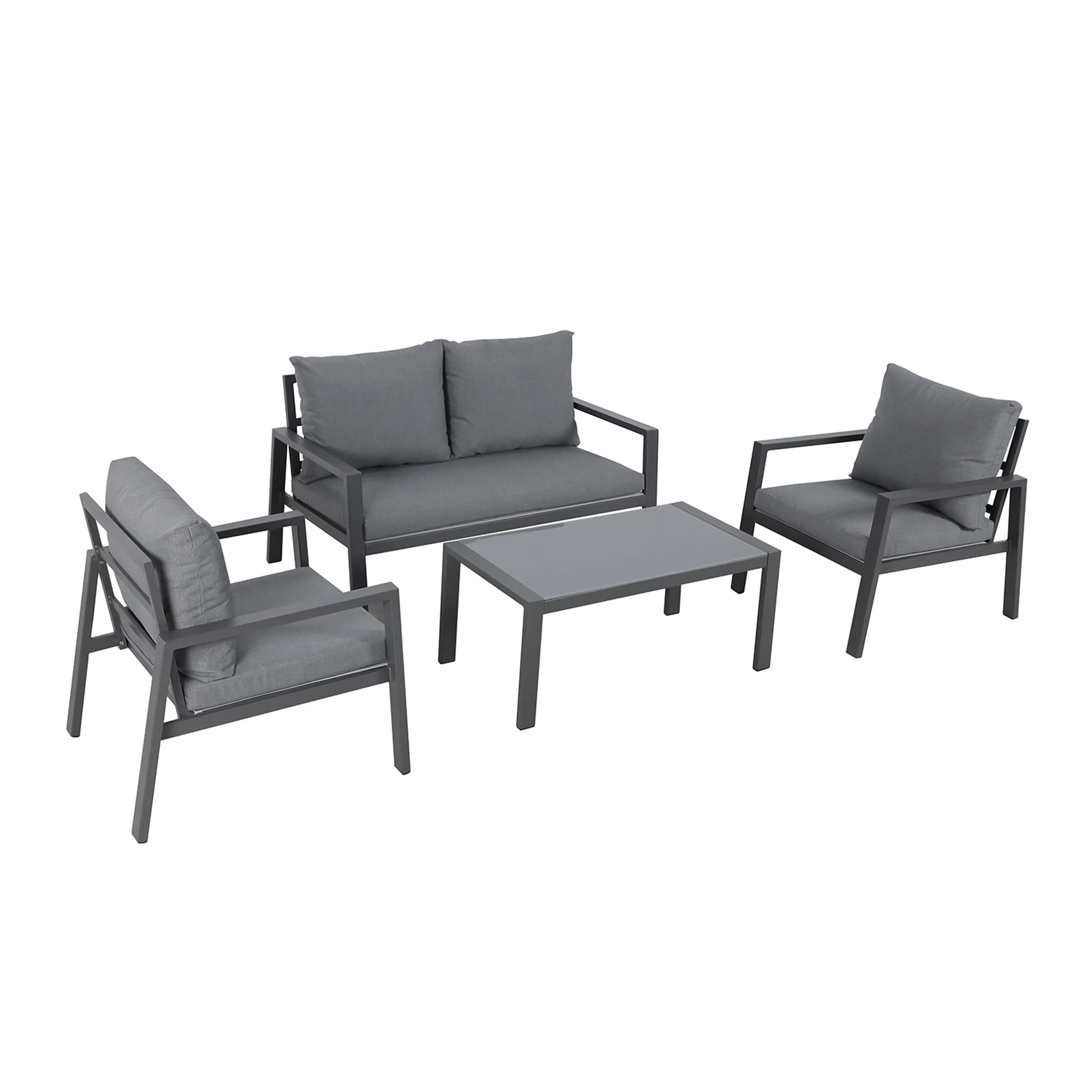 JARDINA 4PCS Aluminum Outdoor Patio Furniture Patio Conversation Sofa Set with Removable Cushions Glass Top Coffee Table