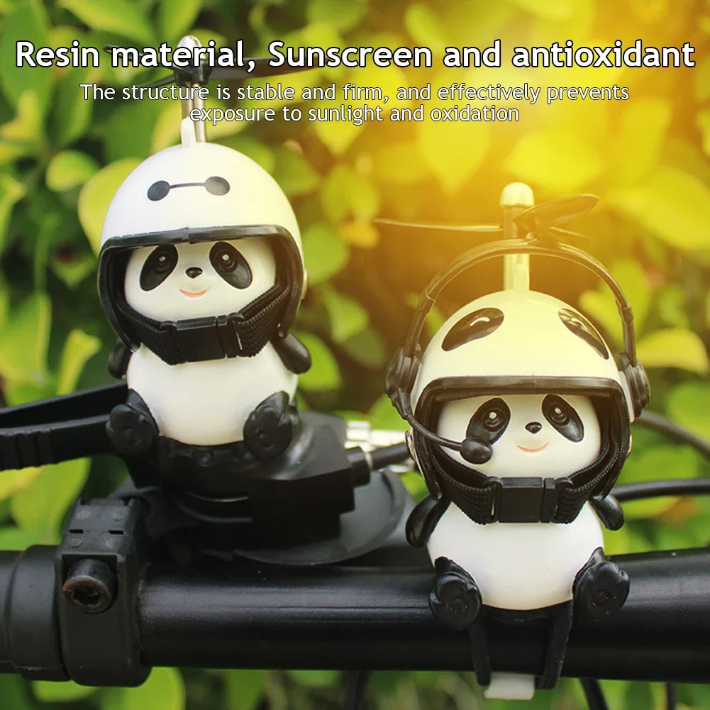 Motocicleta Guiador Decoração, Bicicleta elétrica Panda bonito Desenhos animados com capacete, Airscrew ornamentos, Equipamento de equitação Acessórios, Brinquedo