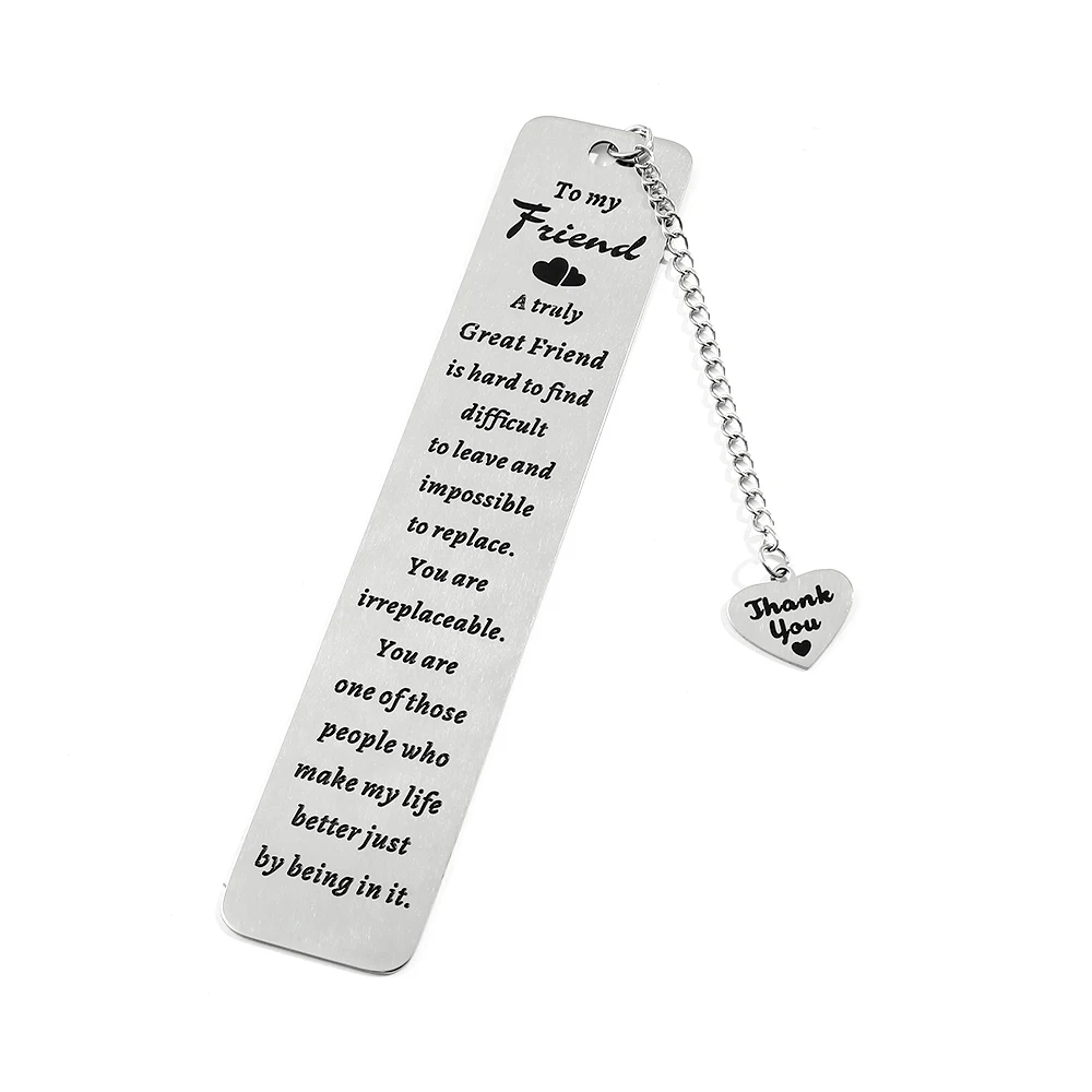 To my friend's text themed stainless steel bookmark, a reading gift for friends, teachers, and parents, book supplies