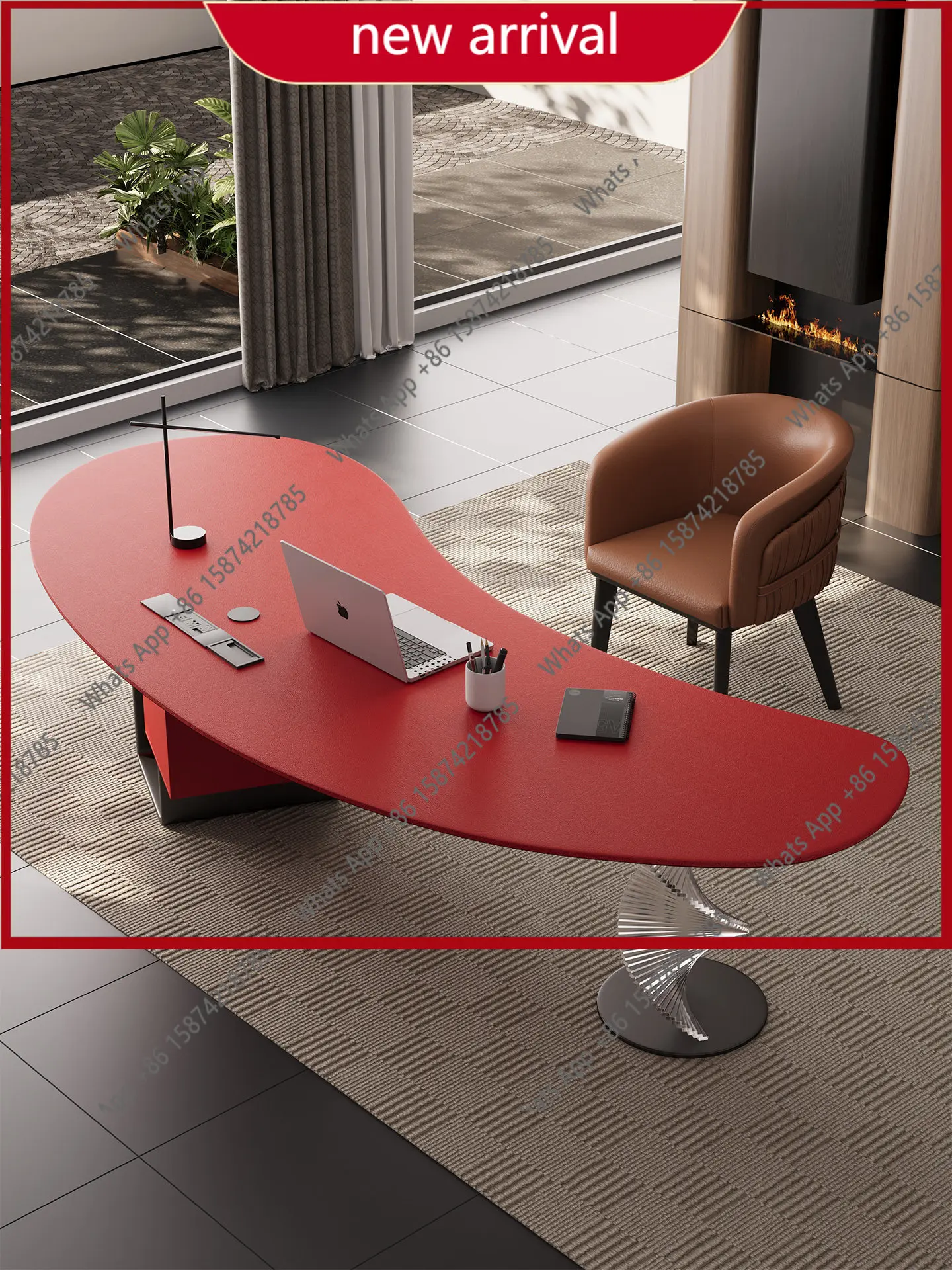 

ff Italian minimalist acrylic desk light luxury modern curved designer high-end boss desk