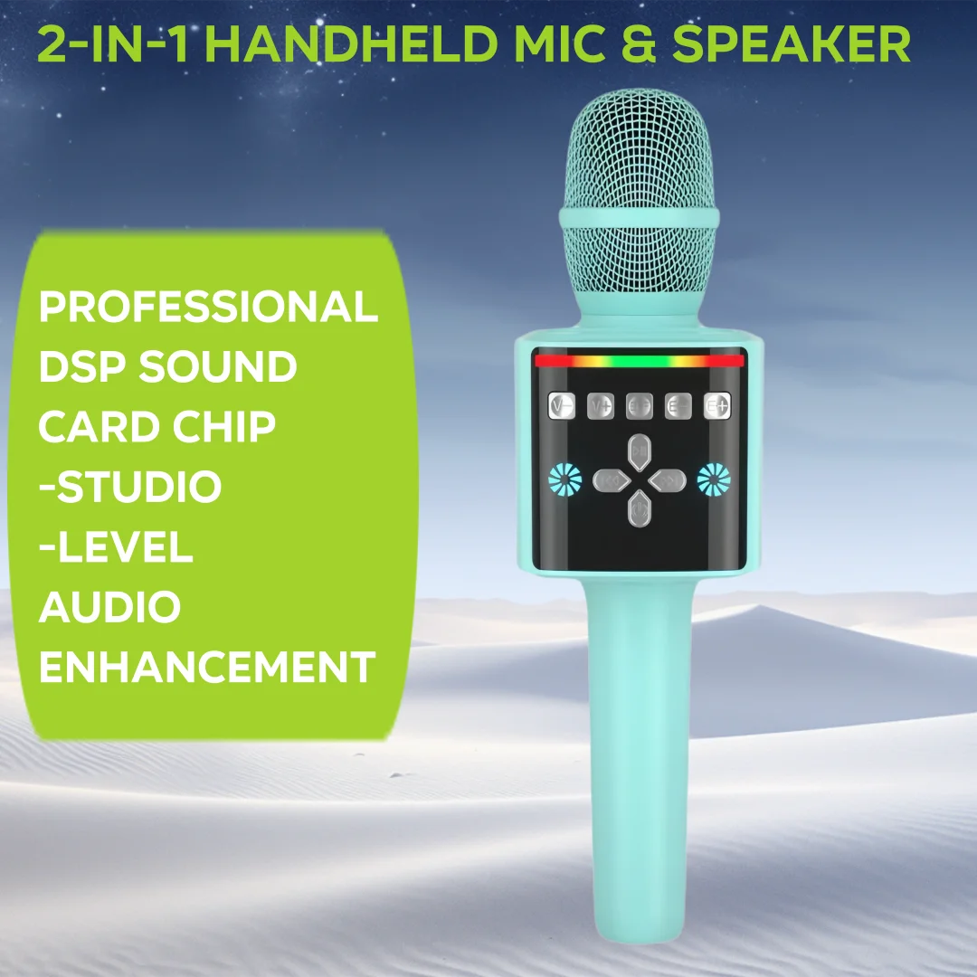 

Ручной микрофон для караоке, беспроводной Bluetooth-динамик 2-в-1, DSP, звук, светодиодный светильник, анти-Howling, КТВ, вечерние, профессиональный микрофон