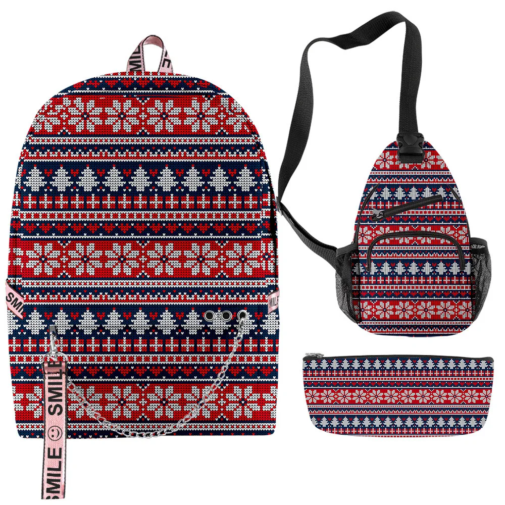

Luxury Novelty Cool Christmas 3D Printed 3pcs/Set School Bags multifunction Travel Backpack Chest Bag Pencil Case