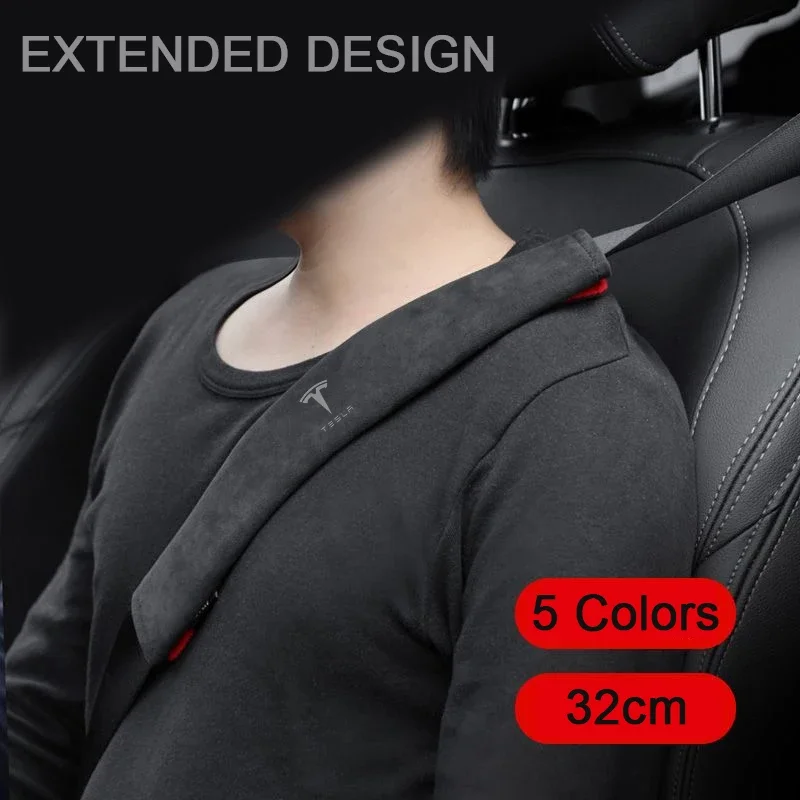

32cm Suede Car Safety Belt Covers for Tesla Model 3 Y X S ModelY Roadster Cybertuck P75D P85D P100D Shoulder Protective Pads