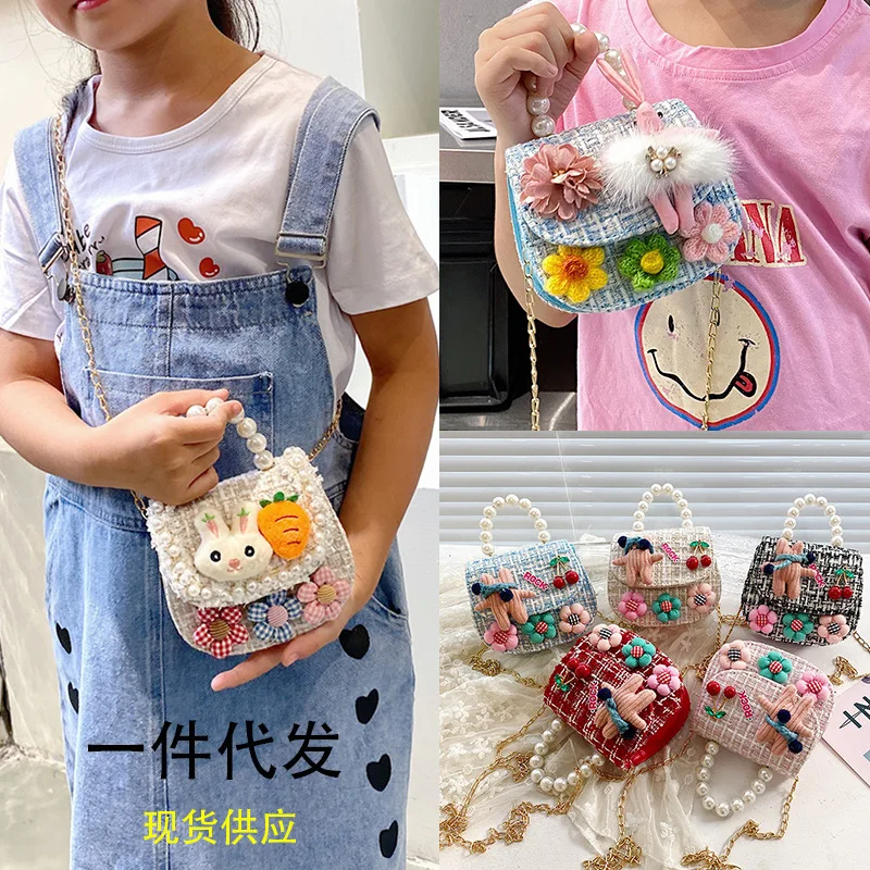 Koreanische Art Kinder Mini Clutch Tasche niedlichen Kinder Mädchen Prinzessin Kaninchen Umhängetasche kleines Mädchen kleine Party Perle Geldbörsen Geschenk