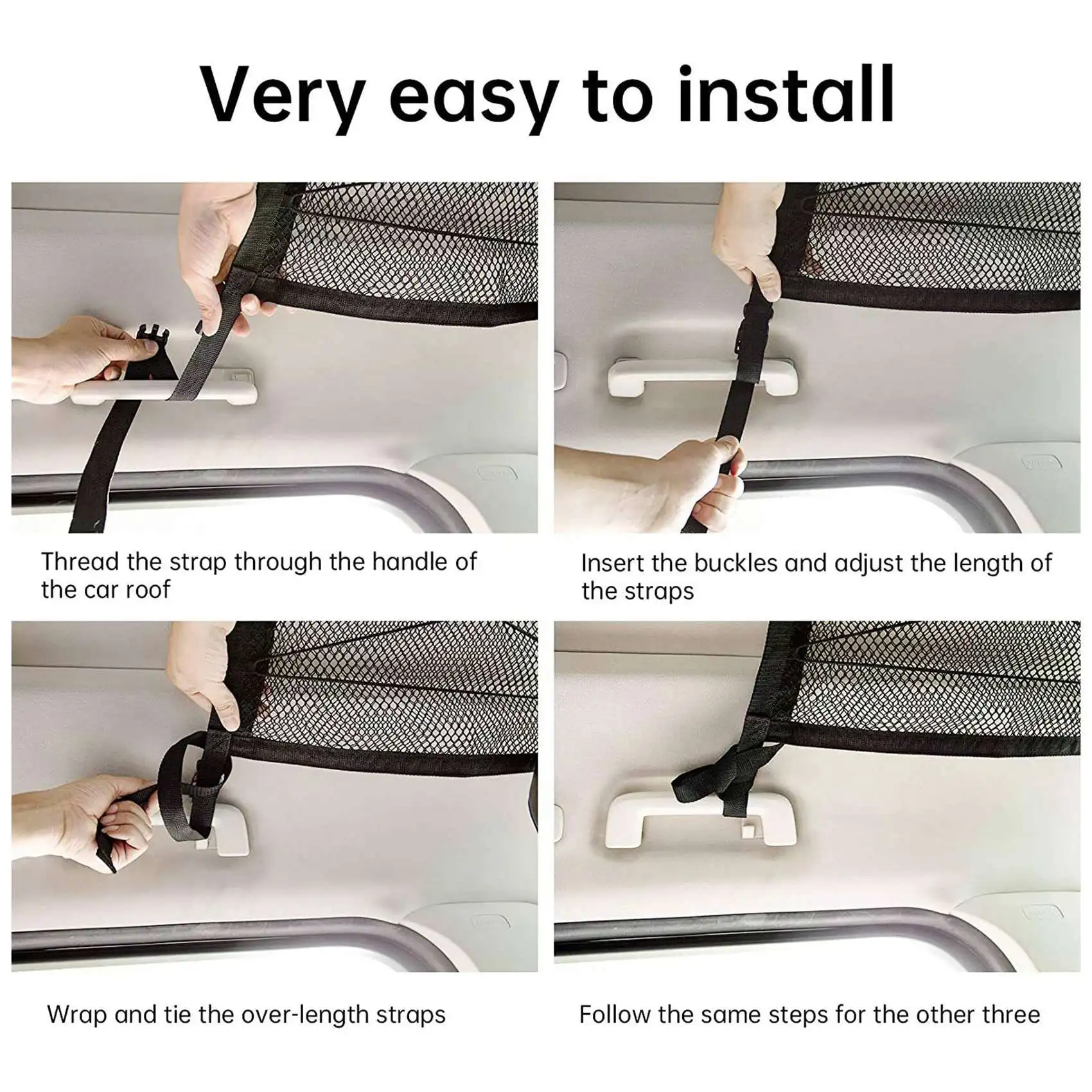 

3X Car Ceiling Storage Net Pocket Roof Interior Cargo Net Bag Car Trunk Storage Pouch Sundries Storage Organizer Black