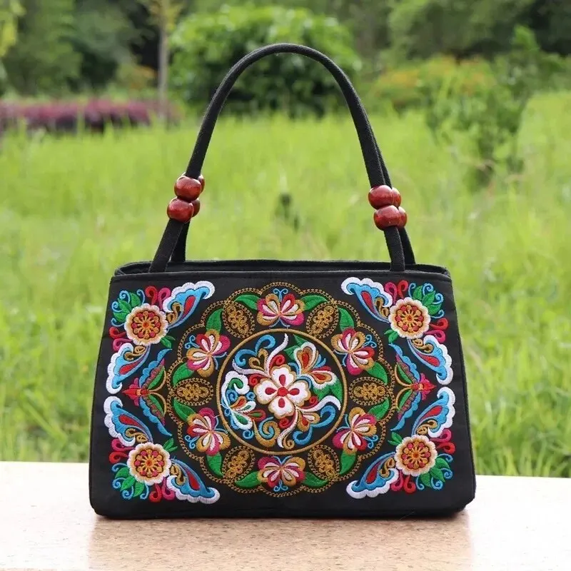 Yogodlns New Ethnic Style Embroidery Bag Double Zipper Dwustronna damska torba na ramię Crossbody