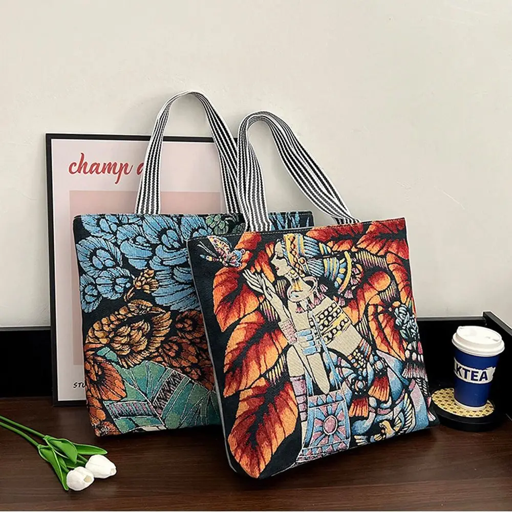 Bolso de compras de flores plegable portátil para mujer, bolsa de almacenamiento, bolso de mano pintado de hojas, bolso de hombro, bolso de lona artístico