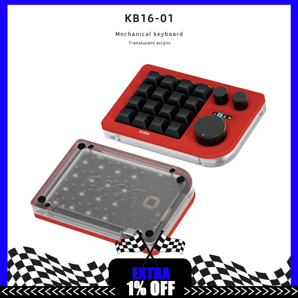DOIO KB16-01 Gaming Keyboard OLED Screen Hot Plug Shaft Body Mini Keyboard Custom Programming Three Sets Of Knobs Light Weight