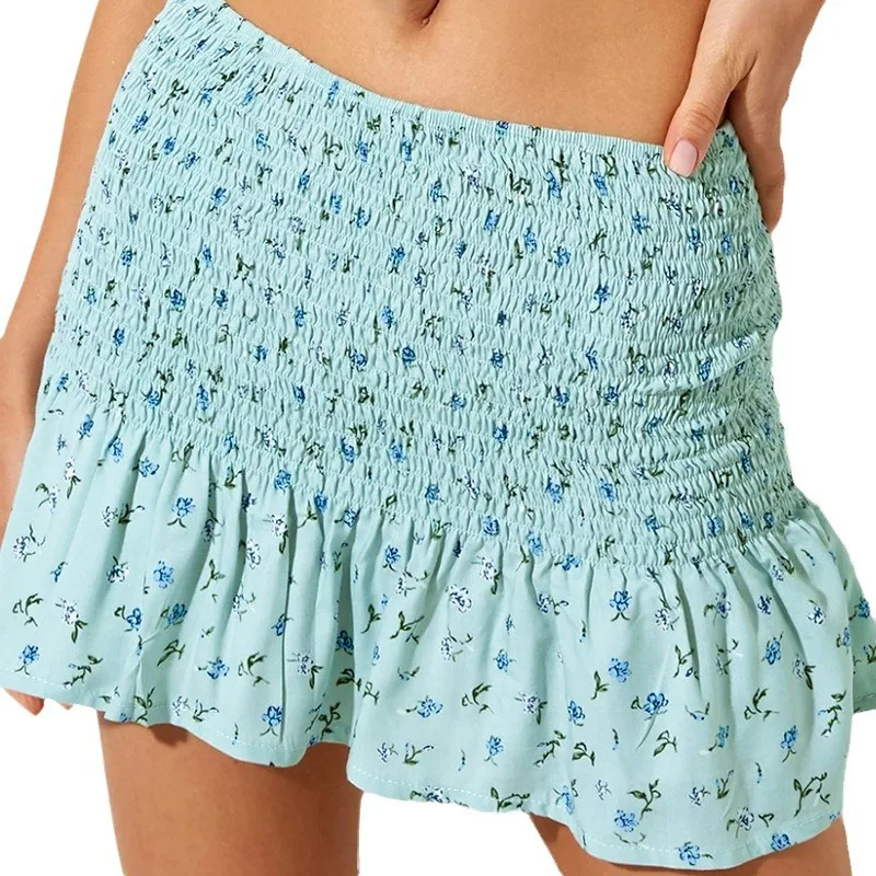 

2024 New Floral Temperament Fashionable Slim Fit Ruffled Edge Short High Waisted Skirt for Women in Spring and Summer