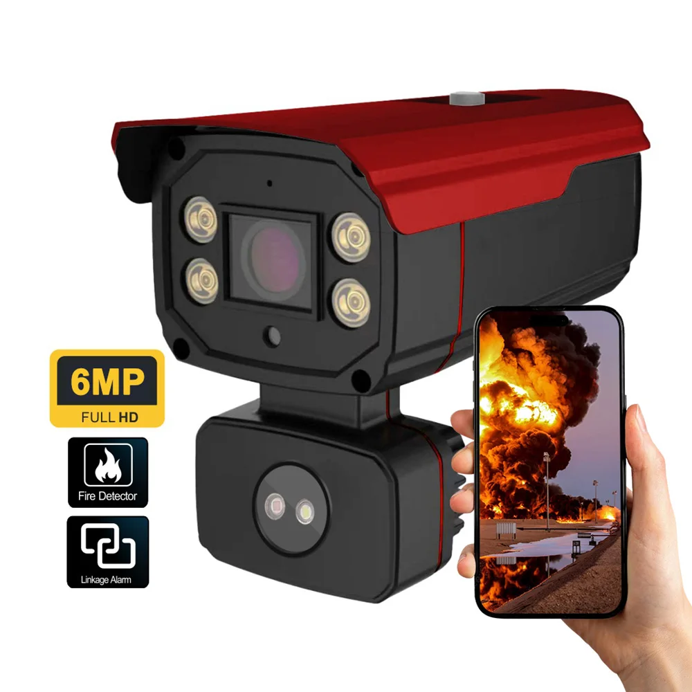6MP Flame Detection Security Protection Camera Network Real-time Monitoring AI Fire Warning IR Night Vision With Two-Way Talk