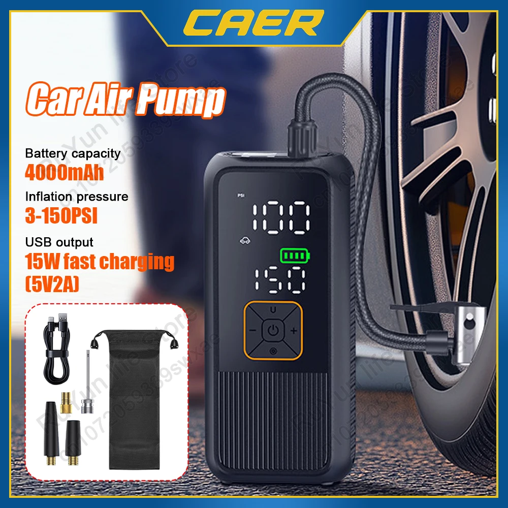 

Беспроводной воздушный насос, умный электрический насос для накачивания шин для автомобиля, велосипеда, портативный воздушный компрессор с манометром для шин, ЖК-дисплей