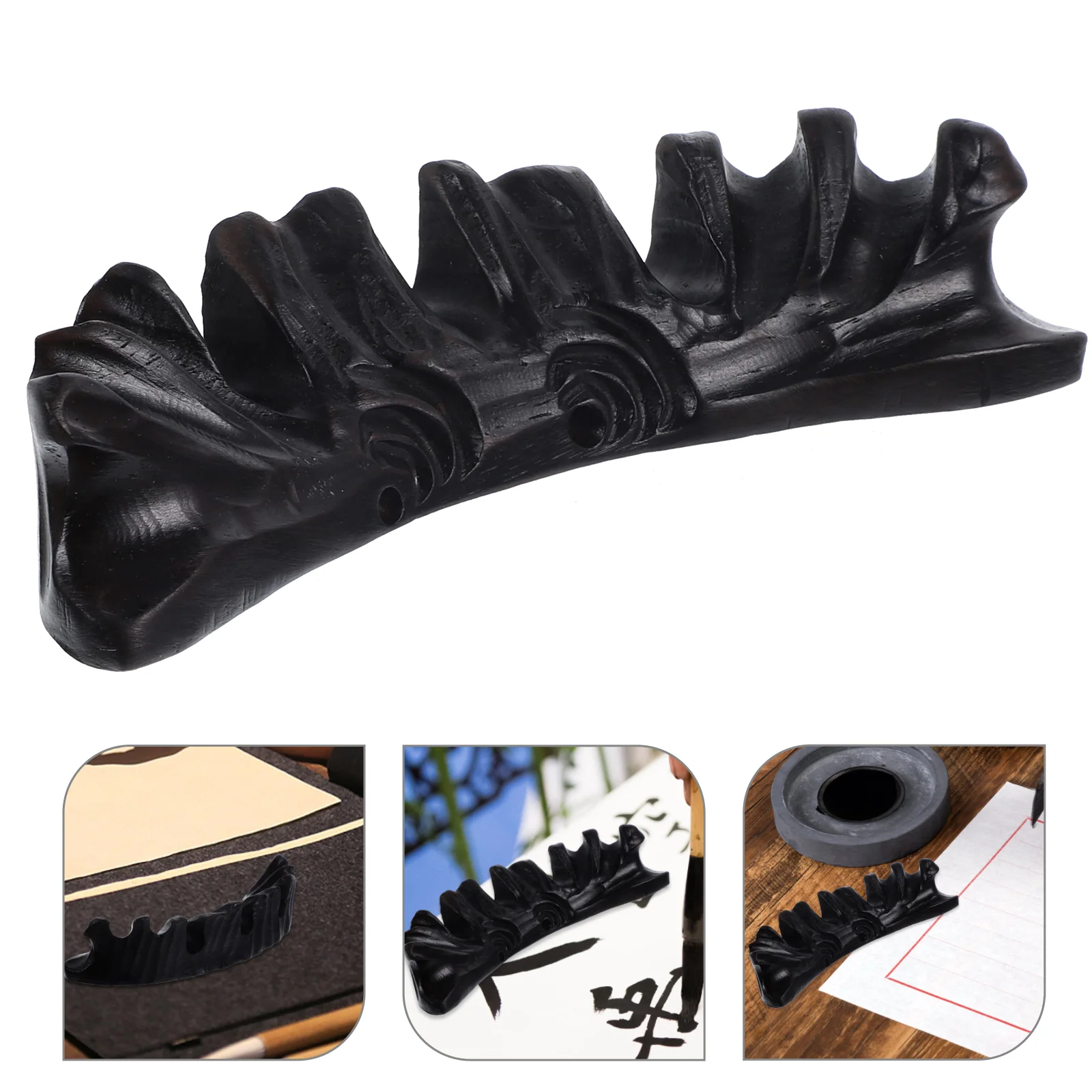 Brush Holder Pen Holders Wood Paperweight Carving Rack Sticker Ebony Shelf Writing Calligraphy Stationery Supply