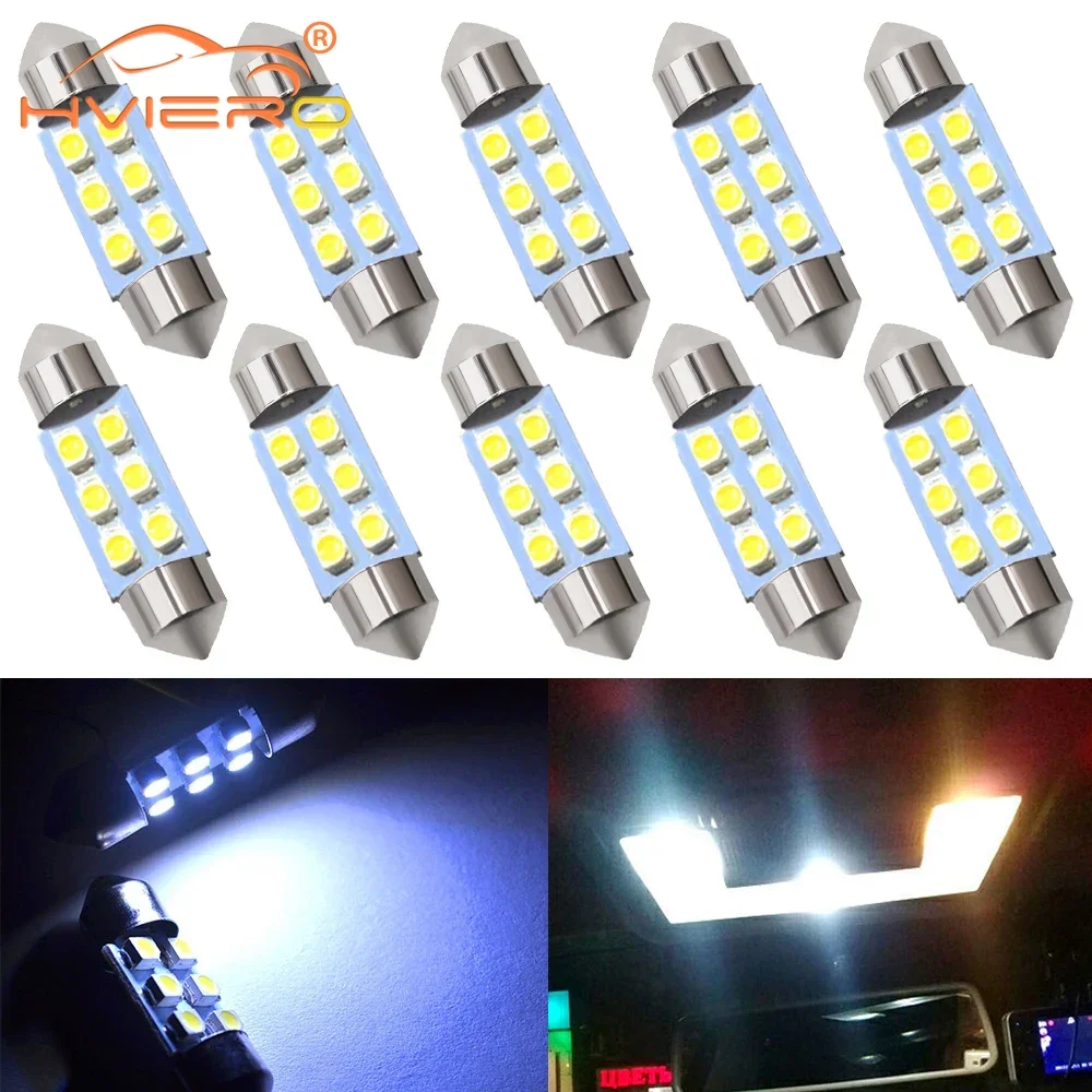 10X White 41mm 36mm 39mm C5W 3528 16SMD Festoon Dome Reading Light Car License Plate s Trunk Lamp Wedge Bulbs Auto Roof Interior