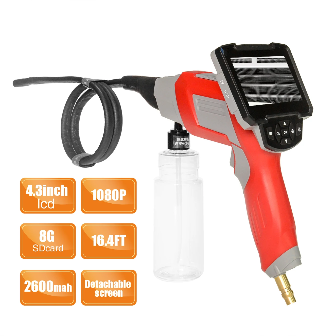 

Direct view direct spray 2MP 4.3inch screen take photo and video waterproof car washing gun endoscope without memory card