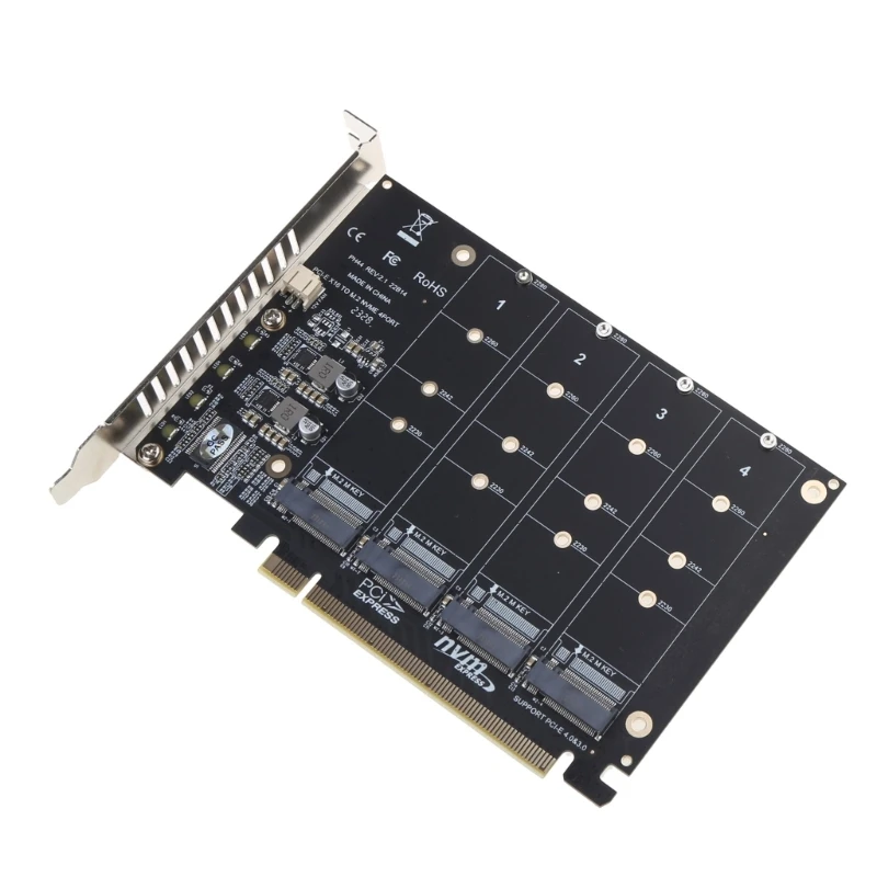 NVME M-KEY SSD RAIDs PCIE X16 Array Expansion Adapter Board PCIE Split Card with All-Aluminum Heatsink Pad