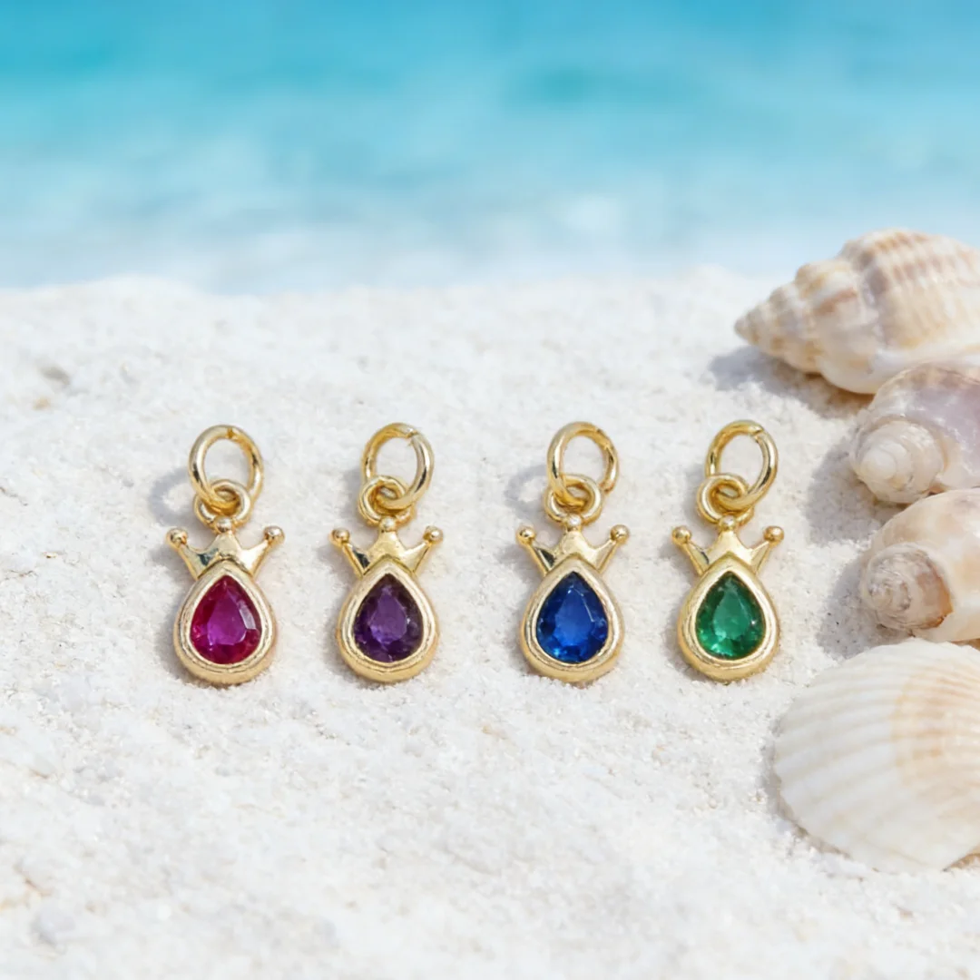 

Набор из 6 подвесок: латунные, цветные, с цирконами, в форме короны и капли, для изготовления украшений своими руками, для ожерелий, браслетов, аксессуары для рукоделия, для мужчин и женщин