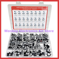 400PCS capacitor kit Aluminum Electrolytic SMD condensadores electrolíticos 1uF~1000uF 6.3V-50V 24Value with box kit de reparac