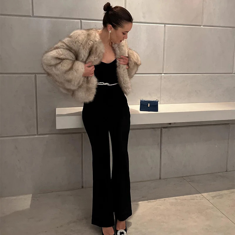 معطف فرو صديق للبيئة للنساء شتوي من KIDCRKJ برقبة دائرية كبيرة الحجم سترة نسائية قصيرة من الفرو مريح من الفرو الصناعي للسيدات #1