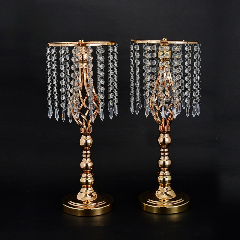 Wedding scene decoration flower ware wrought iron European electroplating fringed crystal road guide vase retro Roman column dec