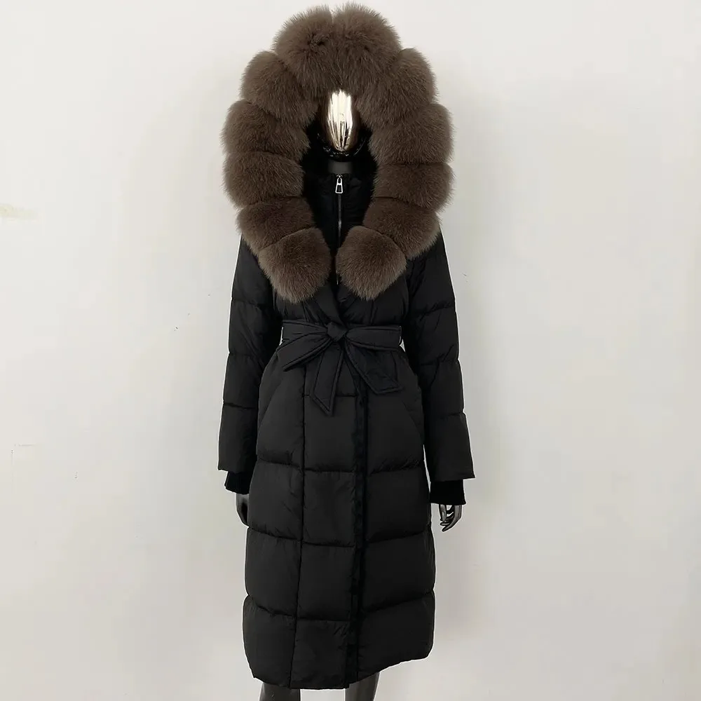 เสื้อแจ็คเก็ตขนฟ็อกซ์แท้สำหรับฤดูหนาวปี 2025 เสื้อแจ็คเก็ตขนห่านสีขาวทรงหลวม เสื้อโค้ทกันน้ำหนาและอบอุ่น เสื้อแจ็คเก็ตขนสัตว์ธรรมชาติสำหรับผู้หญิง