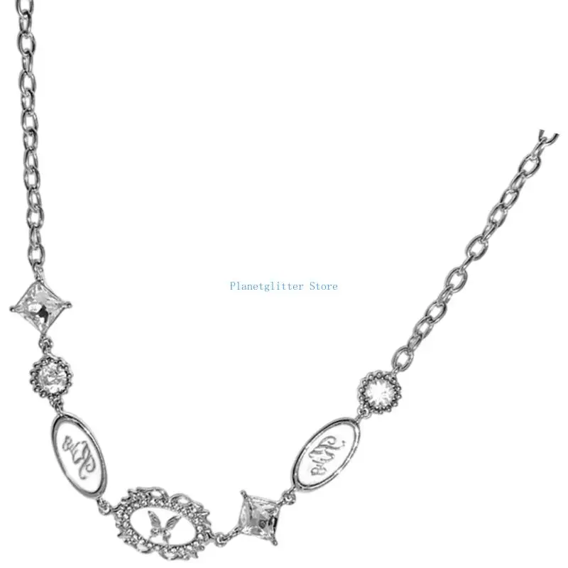 652B Giftable Butterfly Fashion Jewelry with Silver Tone Chain, Crystal Detail and White Plaque for Daily Wear