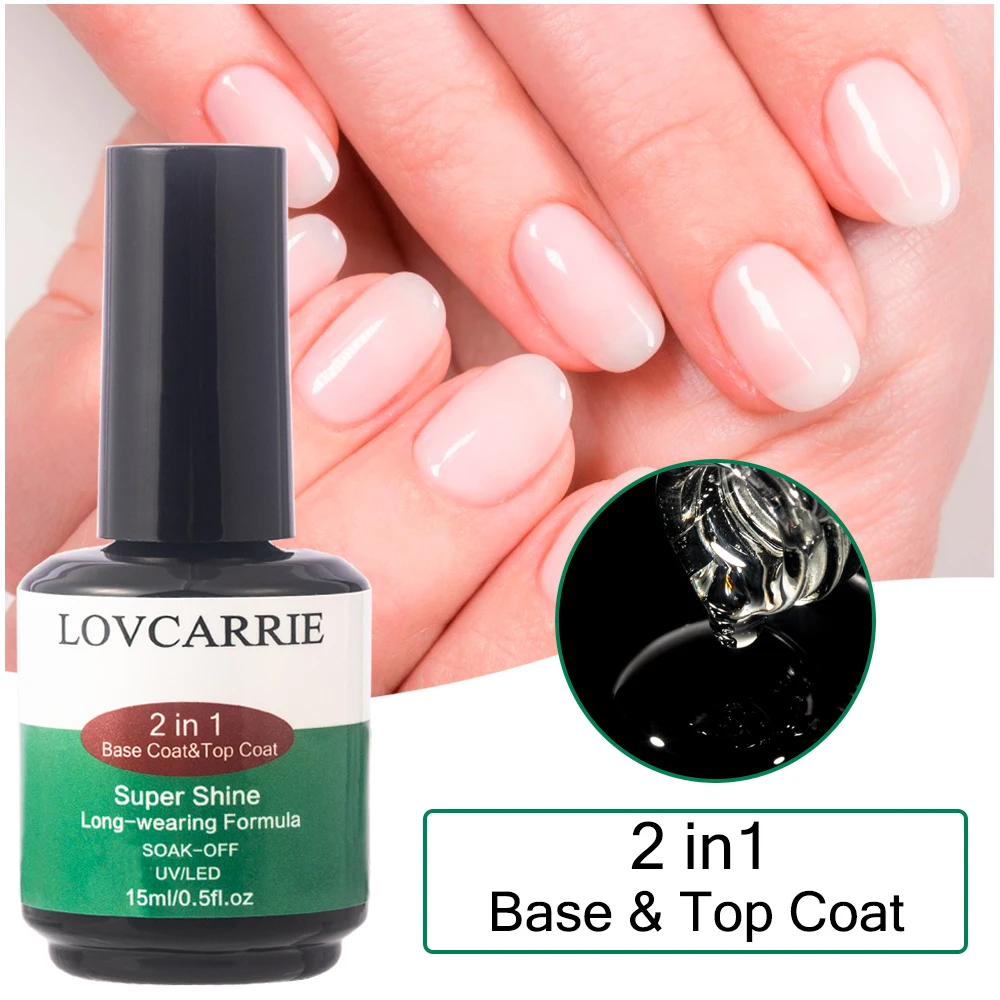 Lovcarrie Uv-Gel Nagellak Onderlaag Top Coat Coat 2 In 1 Lange Slijtage Doorweekt Semi-Permanente, Heldere Basisgellak Afwerking Sealer