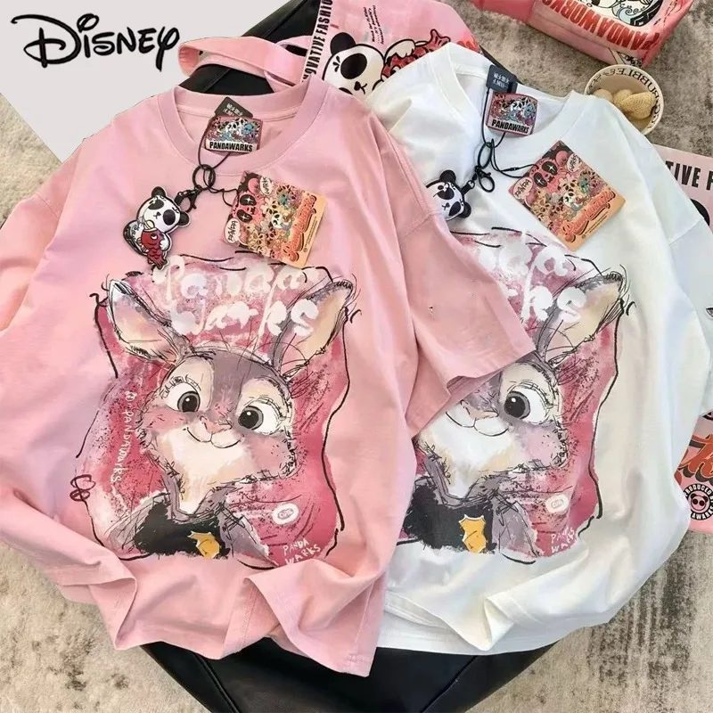 

Женская футболка Disney Zootopia, модный свободный топ с короткими рукавами и мультяшным принтом, летняя хлопковая удобная мягкая футболка с круглым вырезом
