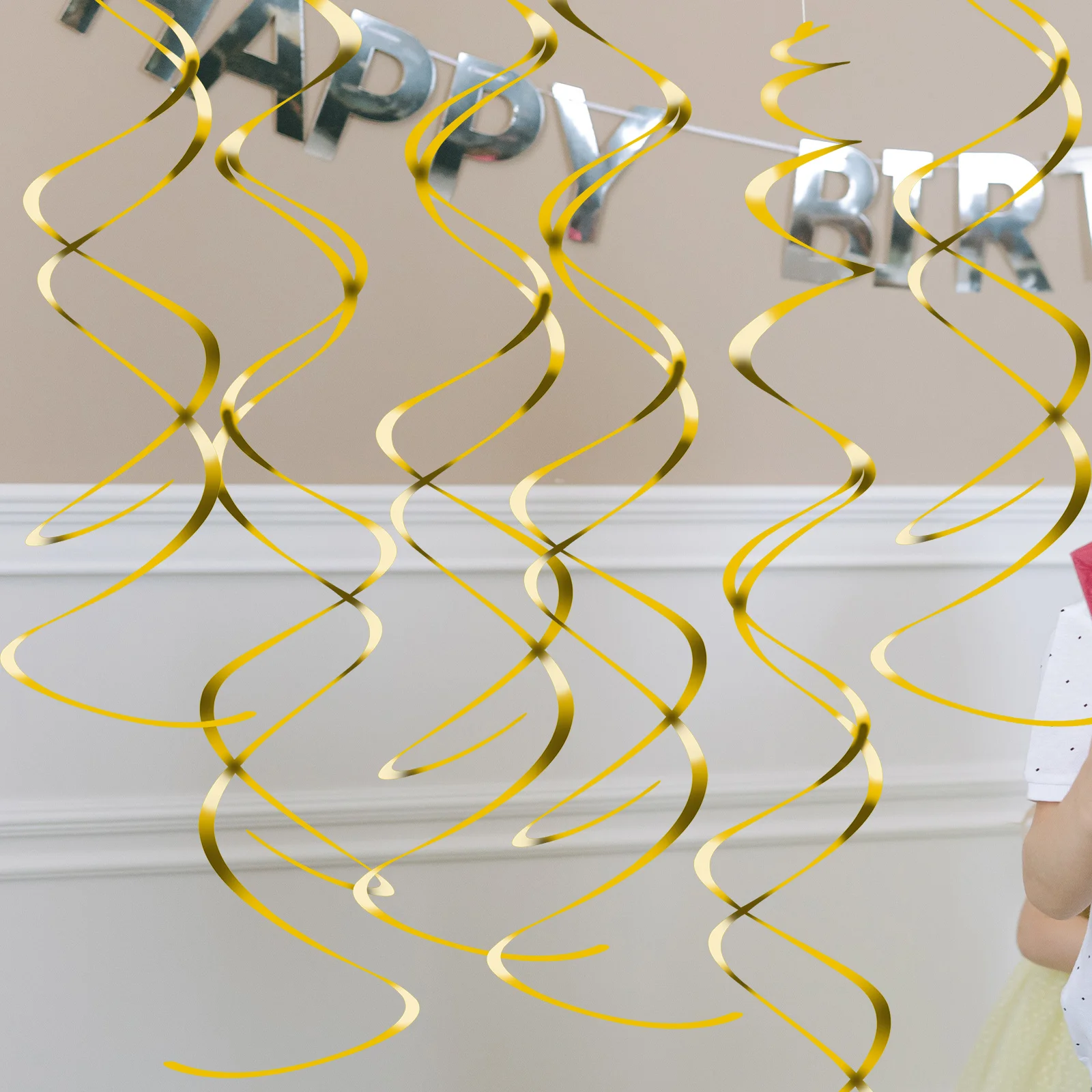 

30pcs Spiral Charm Colorful PVC Ornaments Ceiling Hanging Swirls Party Wedding Decorations Bright Golden Double Spiral
