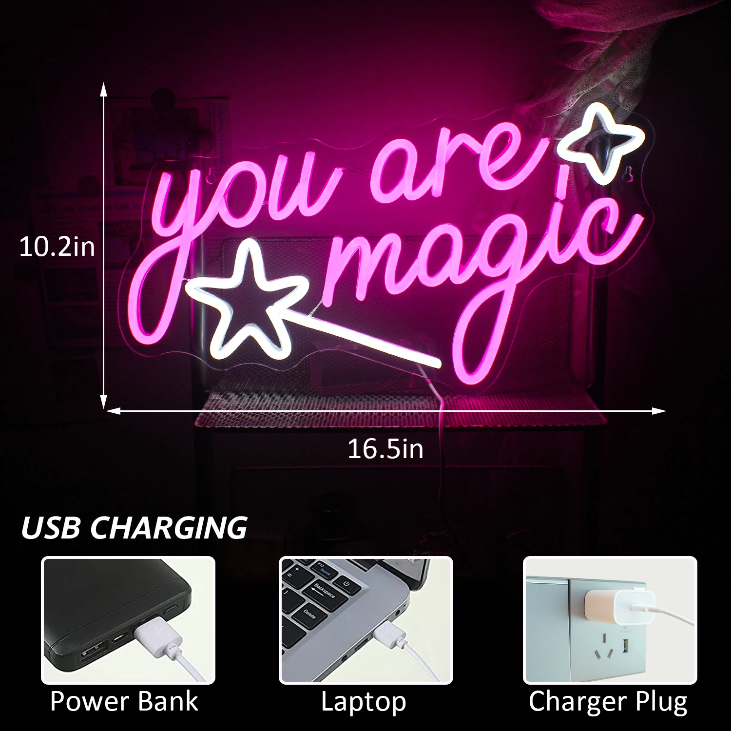 You are Magic Pink Neon Led Sign Bedroom Decoration Neon Light Up Sign USB Home Wall Art Decor Girl Room Lighting Party Supplies