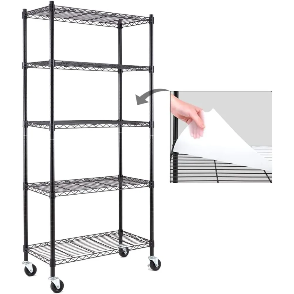 

EFINE 5-Shelf Shelving Units and Storage on 3'' Wheels with 5-Shelf Liners, NSF Certified, Adjustable Heavy Duty Carbon Steel