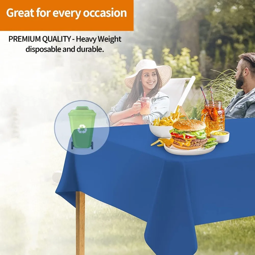 Blue Disposable Tablecloth for Rectangle Tables (48 Pack) Premium Decorative Table Cloths for Parties, Events & Weddings