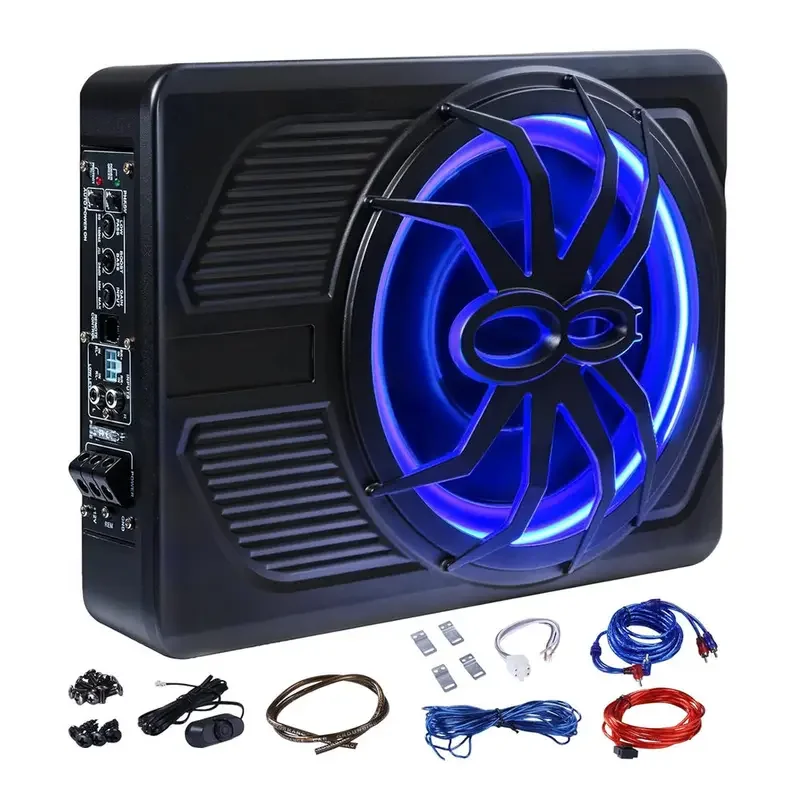 

Car Subwoofer Amplifier, Ultra-thin 10" Large-caliber 800W Stereo Surround Sound Built-in Amplifier with Blue LED Ambient Light