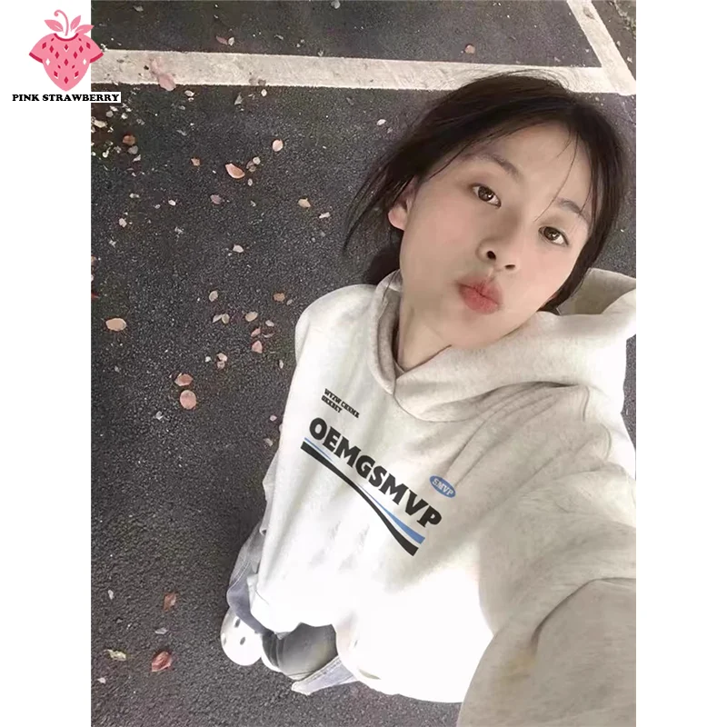 

2025 Autumn New Letter Print Hoodies Women Men American style White Gray Loose fitting Pullover Y2K Top Warm Sweatshirt Female