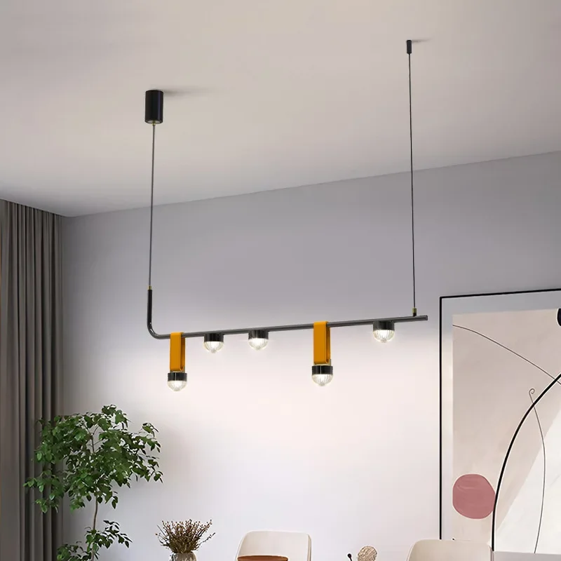 Nordische minimalist ische Streifen Eisen Leder LED Kronleuchter Lampe für Esszimmer Wohnkultur Lustres de Plafond Pendel leuchte