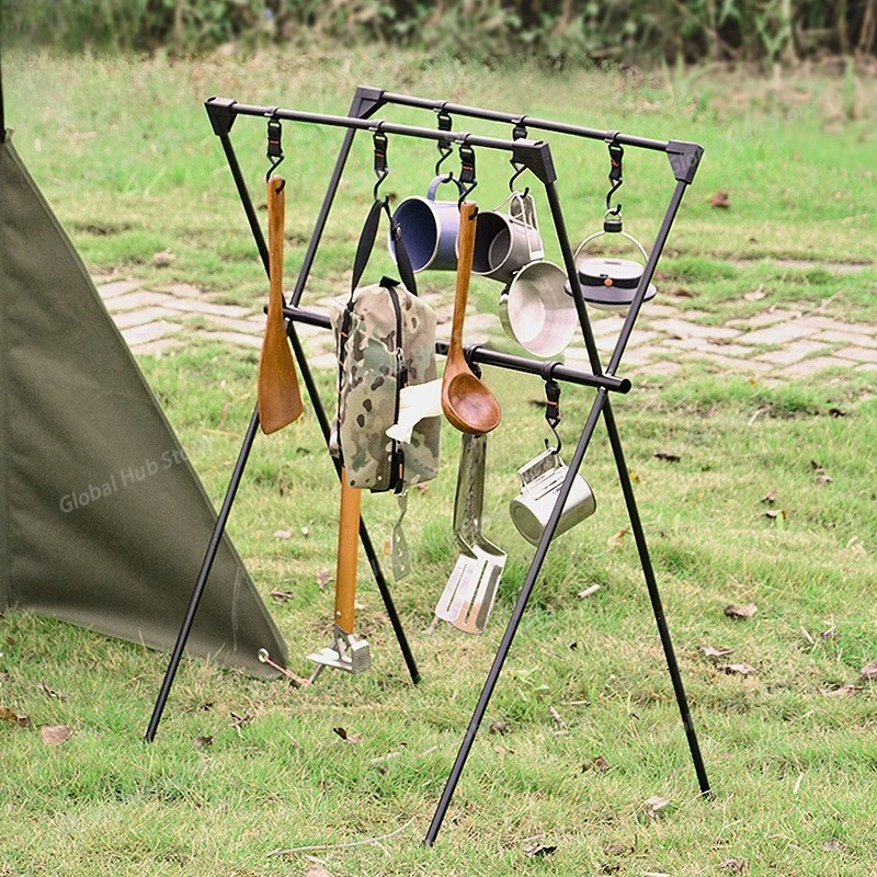 Outdoor Foldable Storage Rack, Camping Multifunction Tableware Tripod, Storage Shelf
