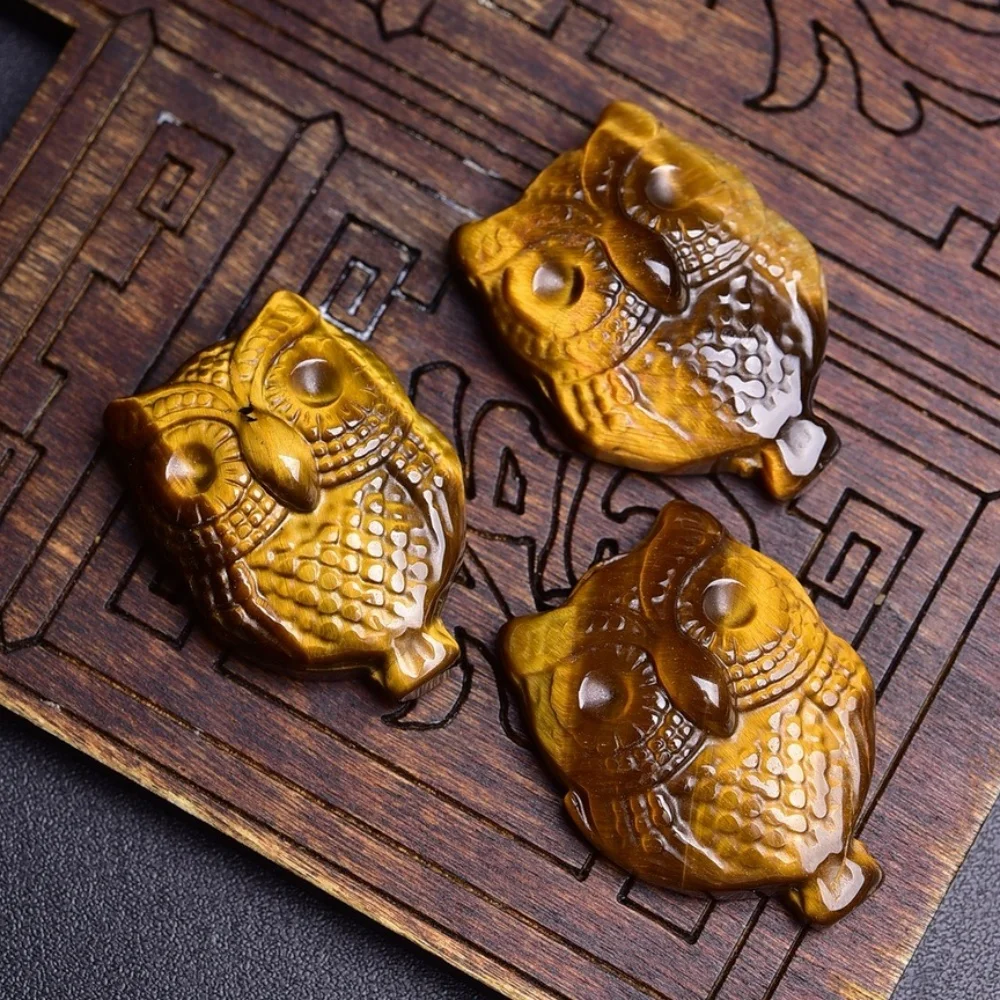3PCS 30mm Natural Golden Tiger Eye Stone Owl Carving Crystal Reiki Healing Jewelry Pendant Cute Rock Decoration for Gift