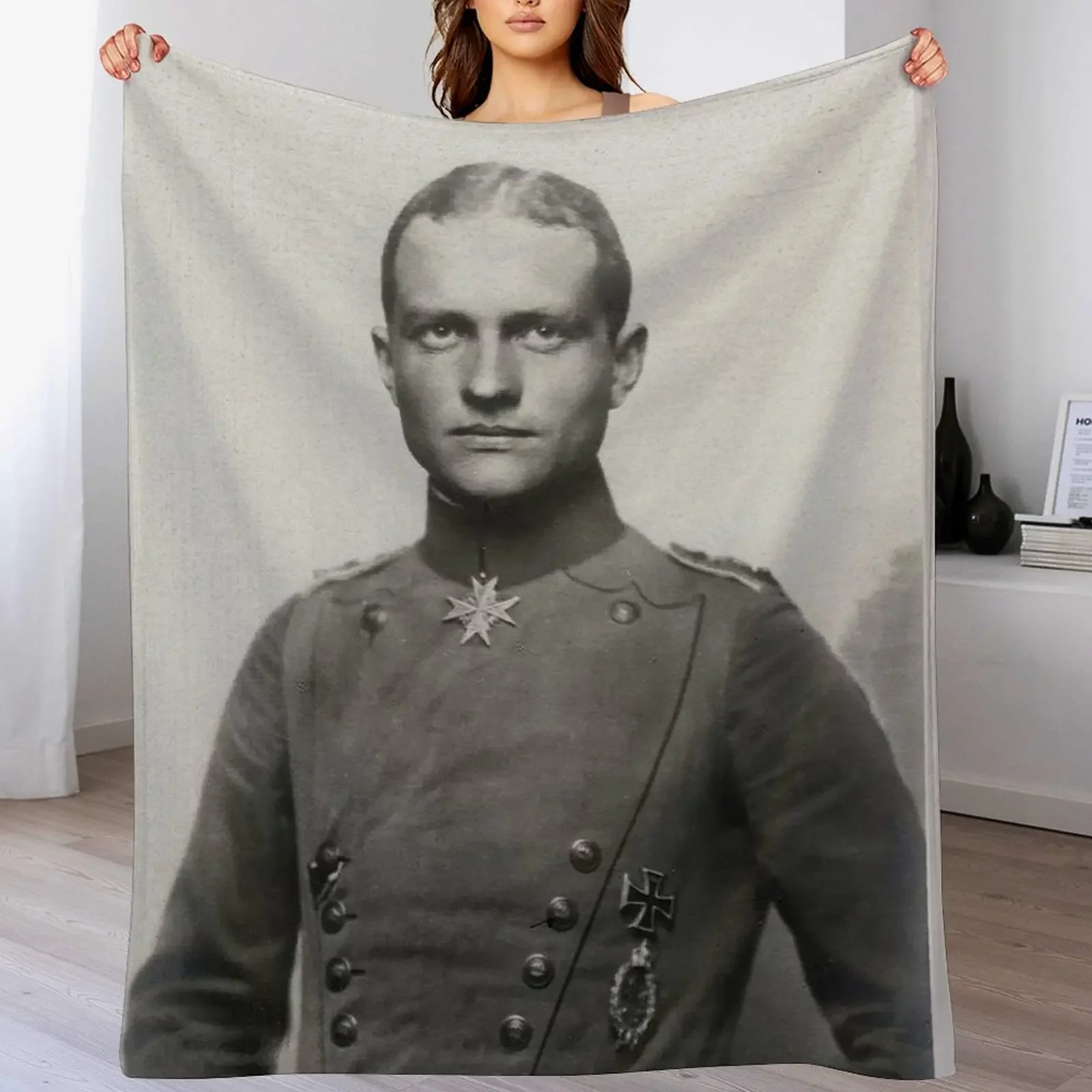 

Richthofen with Pour le Merite... WWIPortrait Throw Blanket Color Fast Cozy Throw Blanket