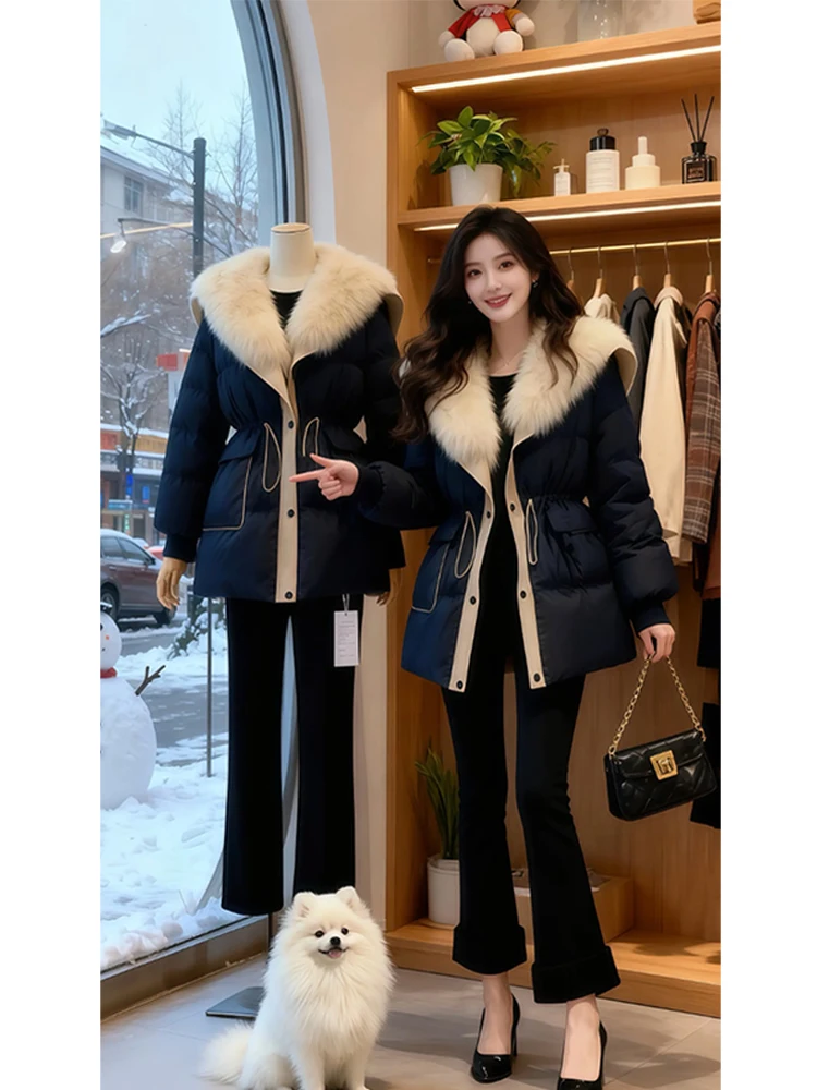 

Модная женская хлопковая куртка с меховым воротником, приталенная, зимняя, новая, универсальная, с длинными рукавами, омолаживающая образ