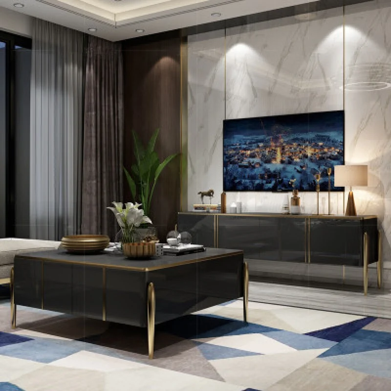 ✓x-Light Luxury Glass Tv Stand and Coffee Table Living Room Furniture Sets Modern Tv Unit Cabinet With Drawer*