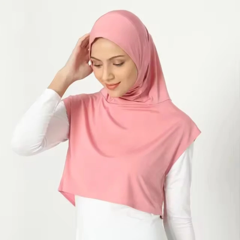 Novo esporte muçulmano com capuz colar falso hijab camisa feminina hijab overhead pescoço colar ramadan sólido abayas turbante headwrap xale