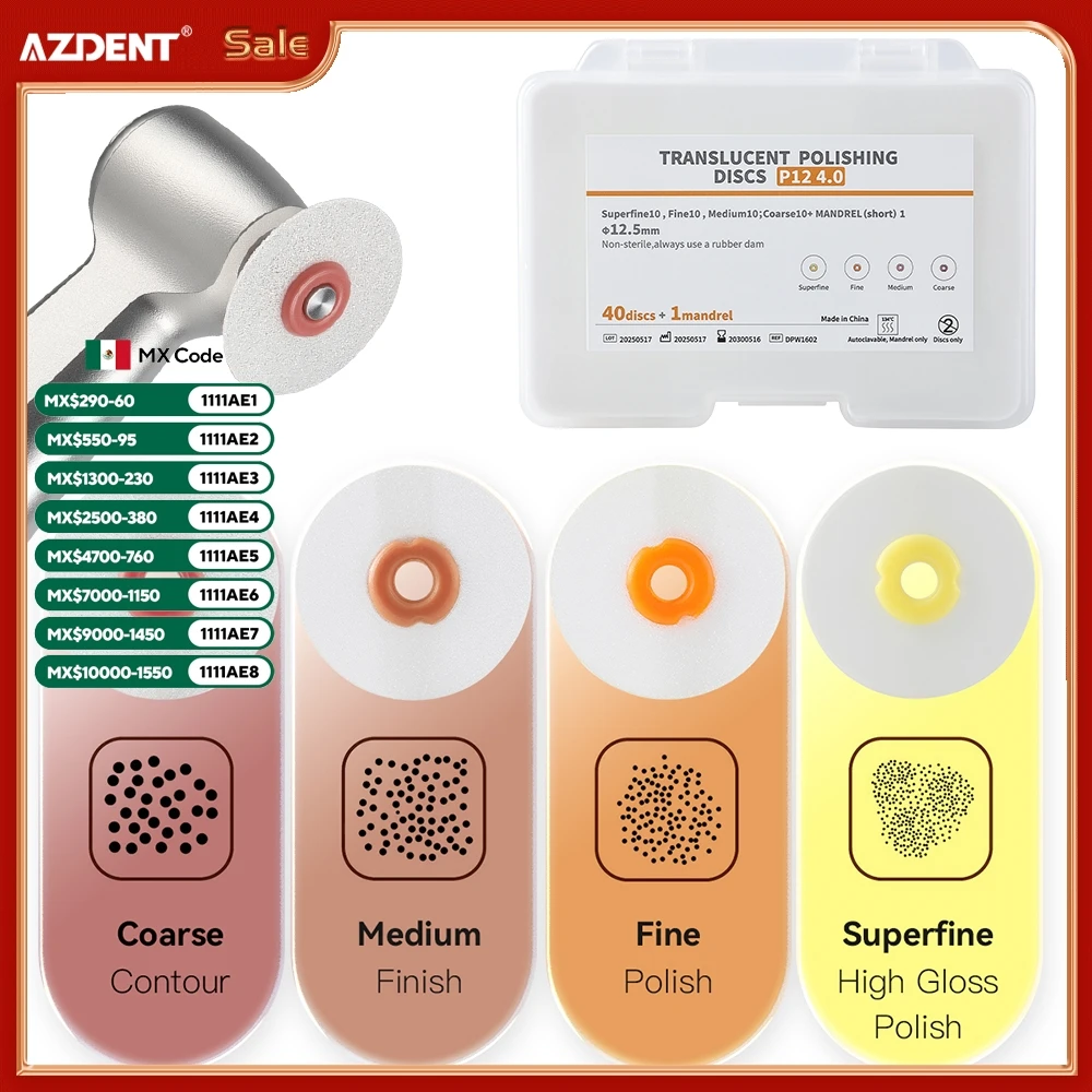

AZDENT 40 шт./кор. диски для полировки зубов RA2,35 мм, 4 размера резьбы для контурной отделки, полировки для угловых стоматологических инструментов
