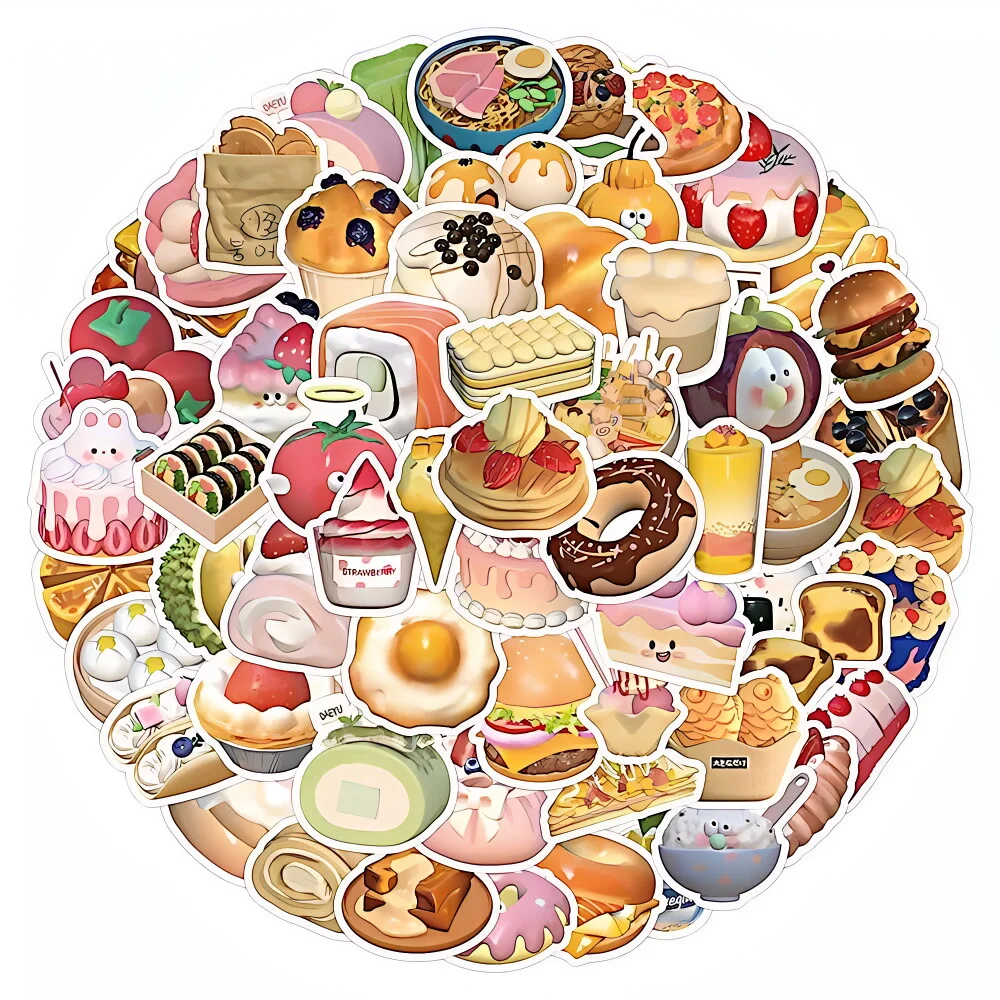 

10-60PCS Cute 3D Dessert Food Avatar Stickers - Cartoon DIY Decals for Notebook Phone Case Personalized Decor