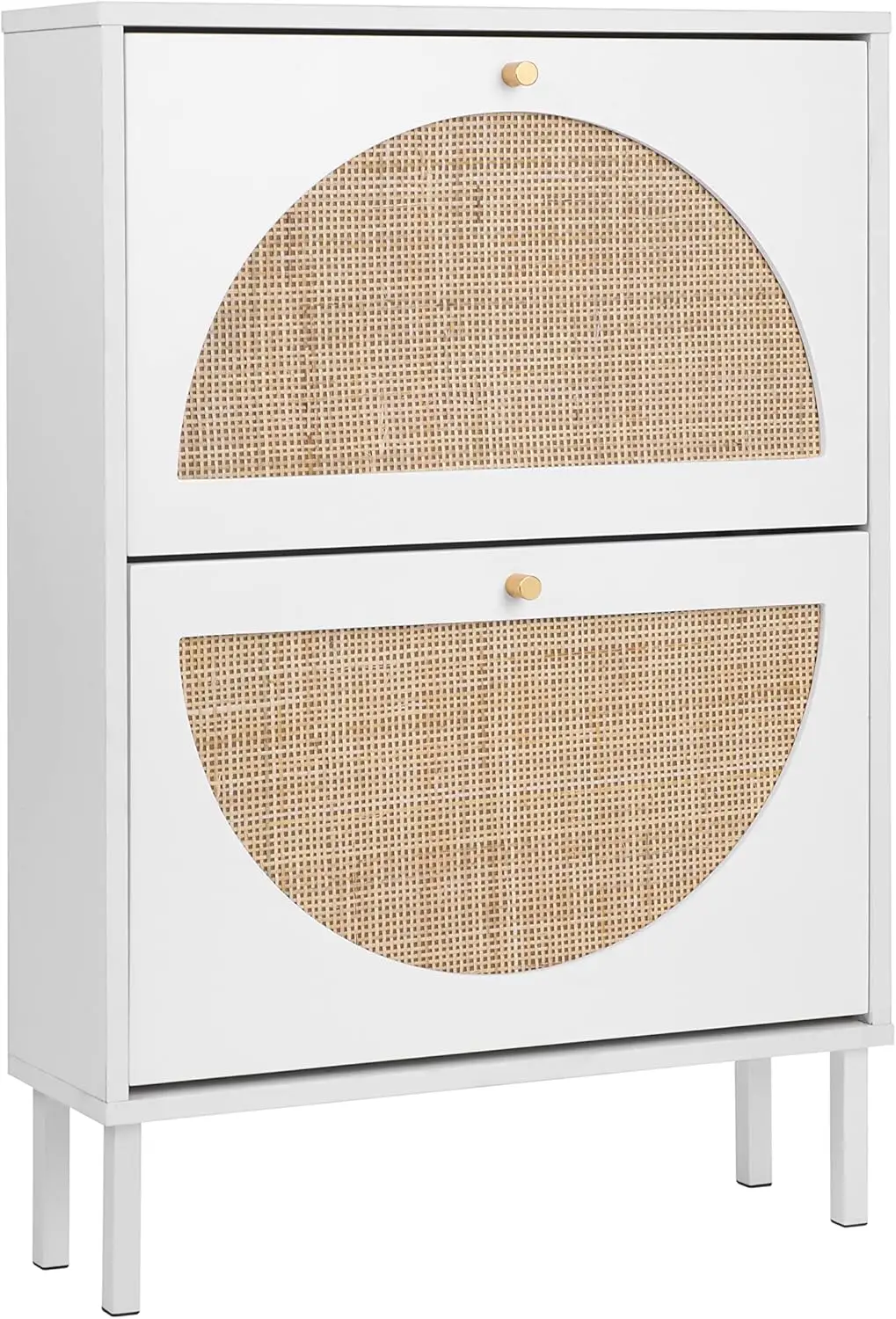 

Natural Rattan Shoe Cabinet with 2 Flip Drawers, Shoe Organizer with Circle Rattan Doors, Entryway Narrow Cabinet for Heels,S