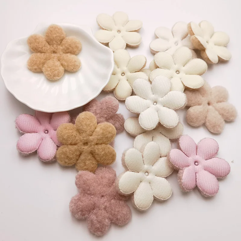 Handmade Flower Padded Patches, Appliques for Clothes, Sewing Supplies, DIY Hair Decoration, 5.5cm, 30Pc/ Lot